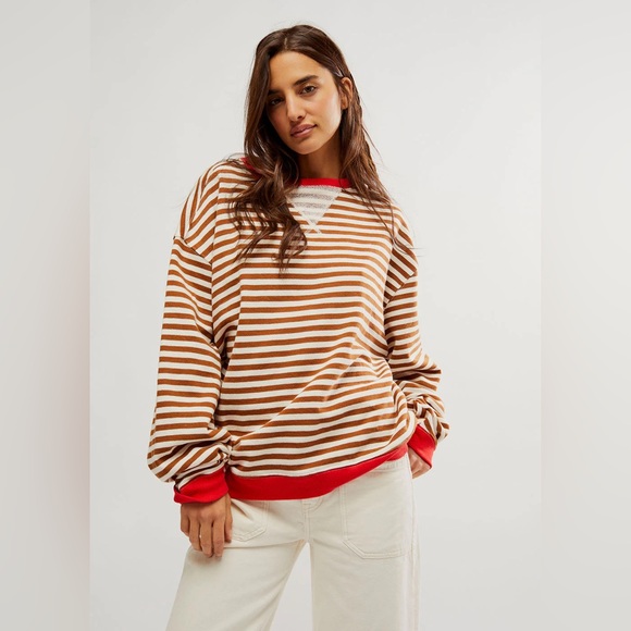 RARE! Free People Classic Striped Oversized Crewneck 🤎❤️ - Picture 2 of 7